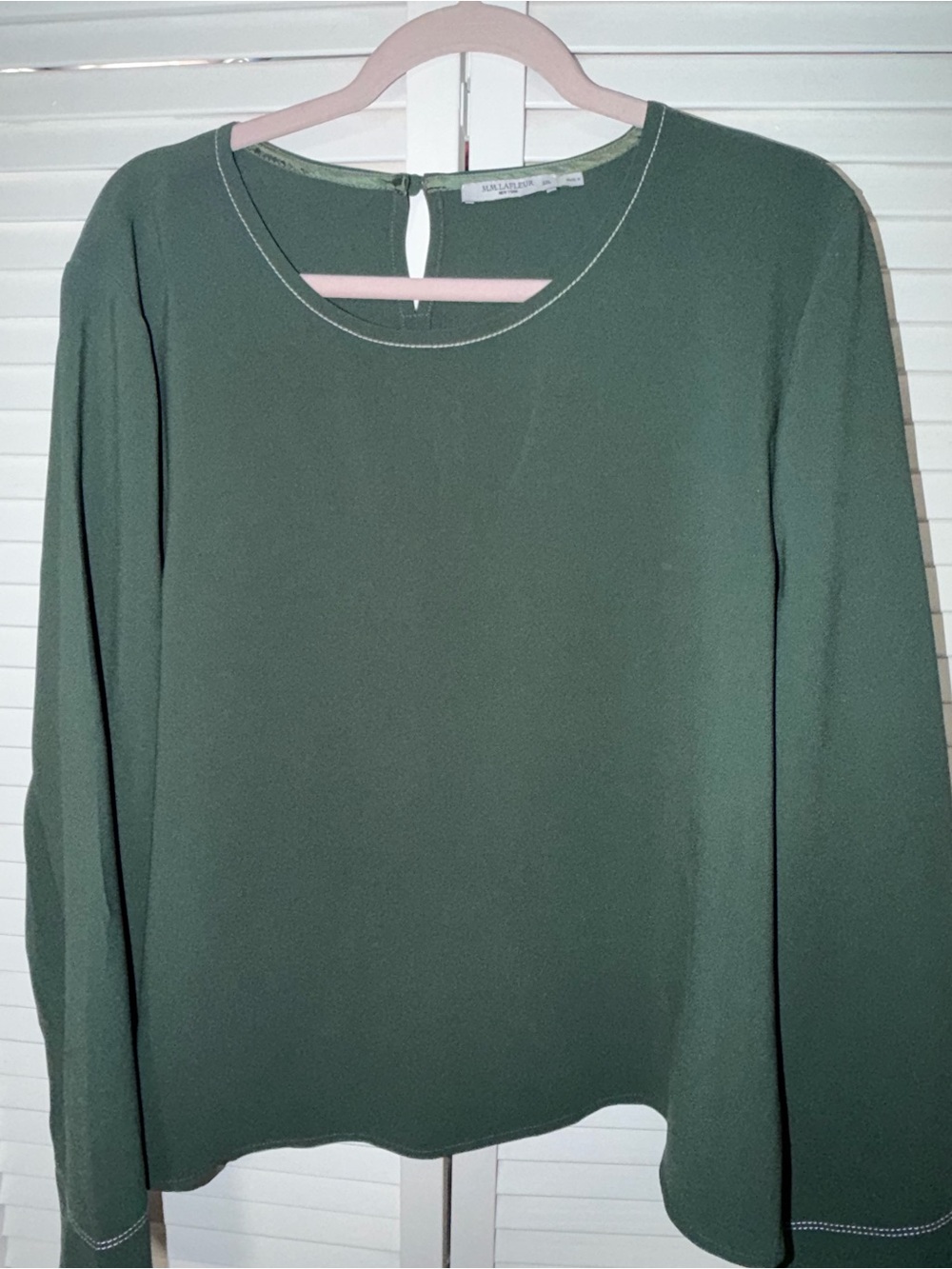 MM. Lafleur Olive Green Long Sleeve Round-Neck Blouse